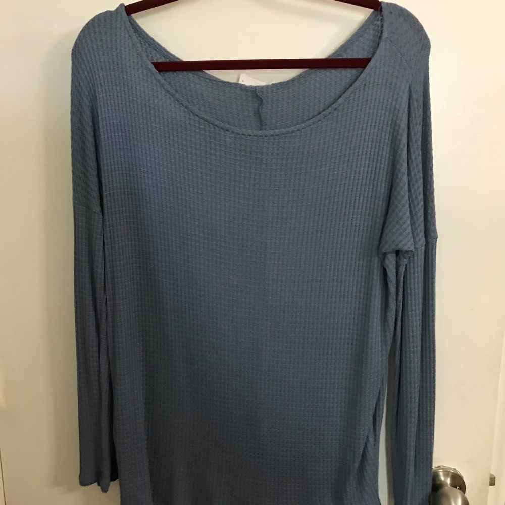 Soft steel blue waffle weave top
